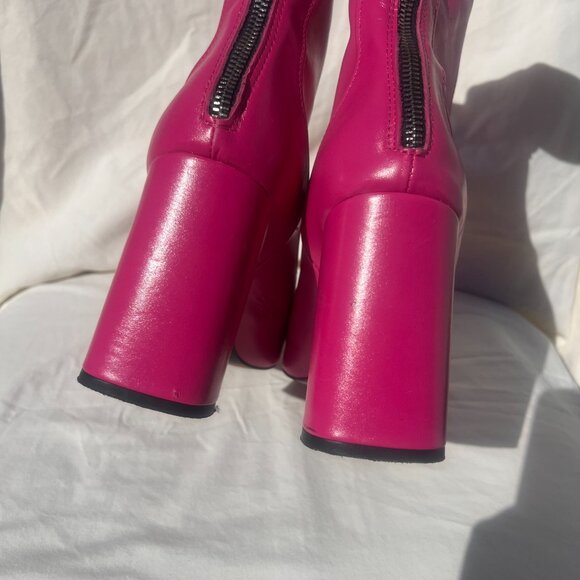Zara Hot Pink Heeled Boots Booties - Picture 7 of 8